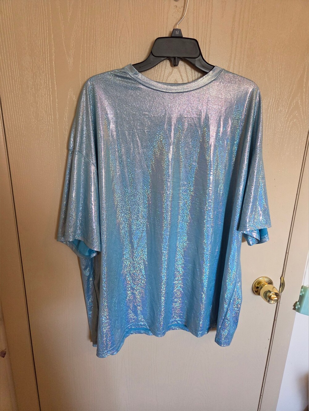 Womens Light Blue Iridescent Sparkle Short Sleeve Blouse Plus Size 2xl